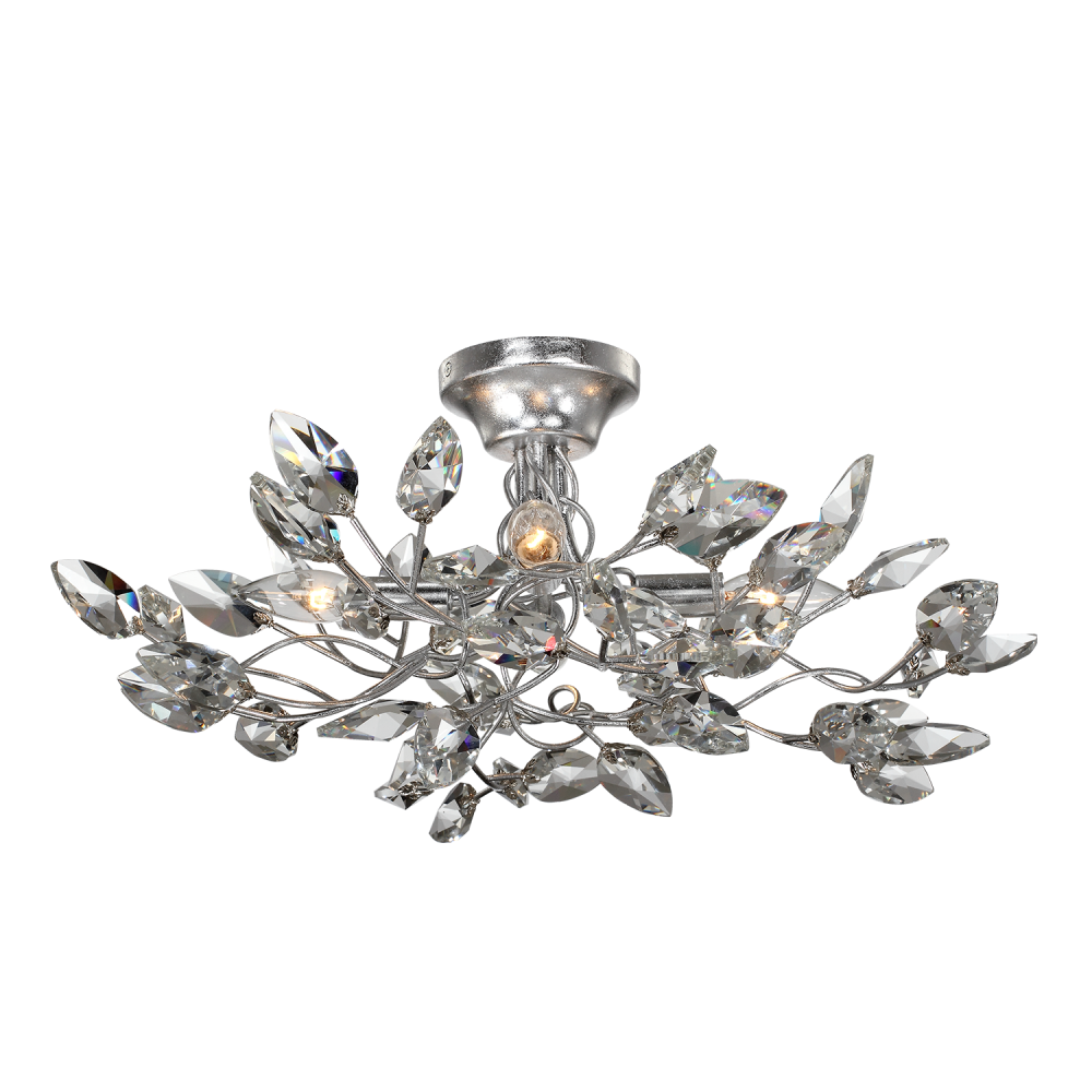 4-Light 22&#34; Organic Silver Leaf Semi-Flush Mount