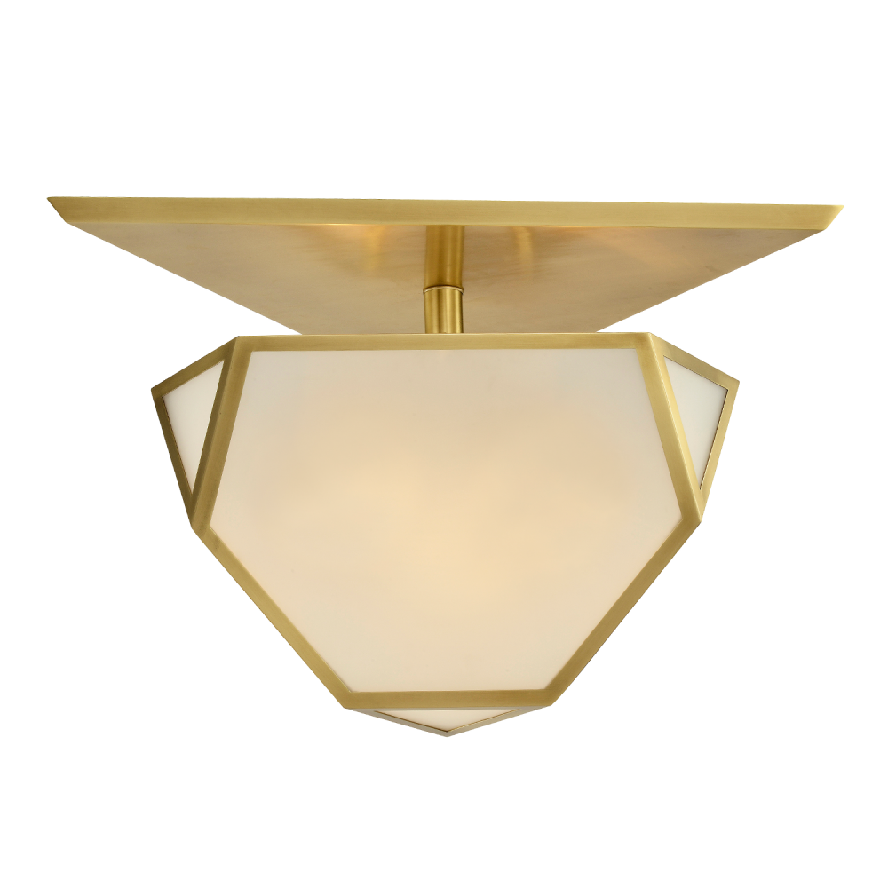 3-Light 21&#34; Architectural Glass Aged Brass Semi-Flush Mount