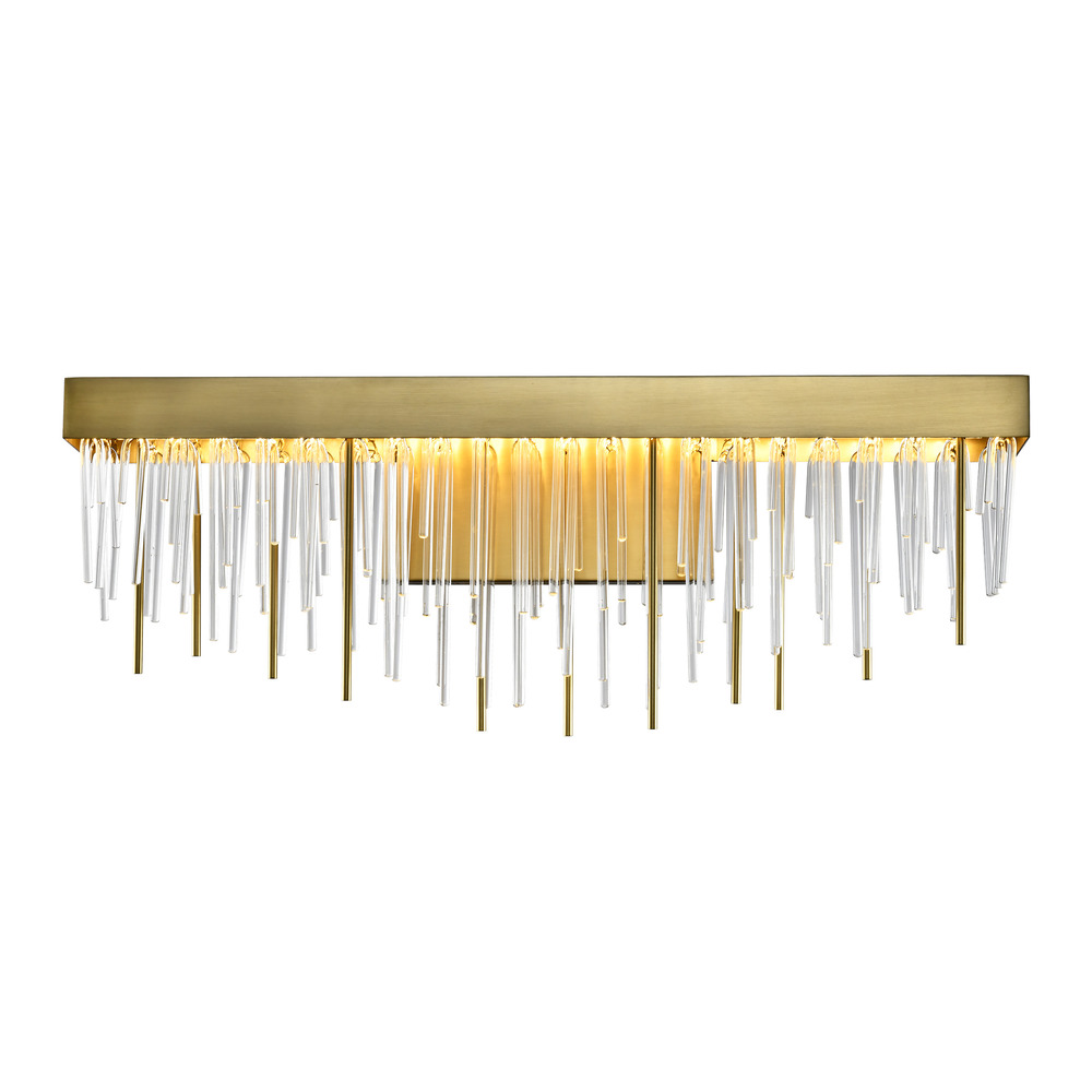 LED 3CCT 26&#34; Unique Waterfall Shade Aged Brass Crystal Vanity Light