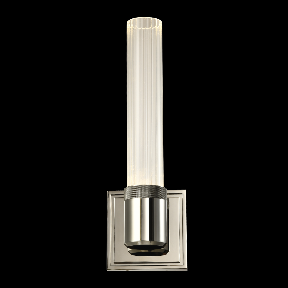 LED 3CCT Vertical Wall Sconce, 12&#34; Fluted Glass and Polished Nickel Finish