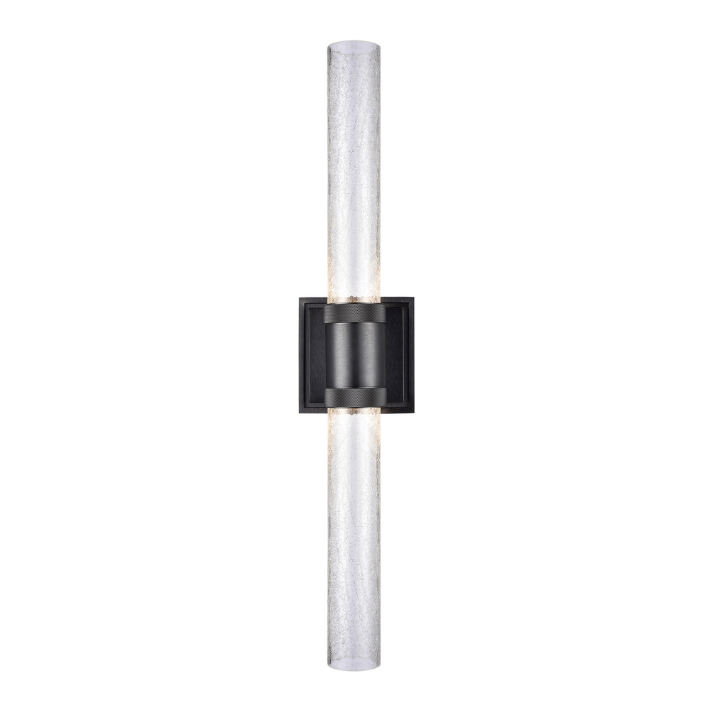 LED 3CCT Duo Wall Sconce, 12&#34; Crackled Glass and Satin Brushed Black Finish