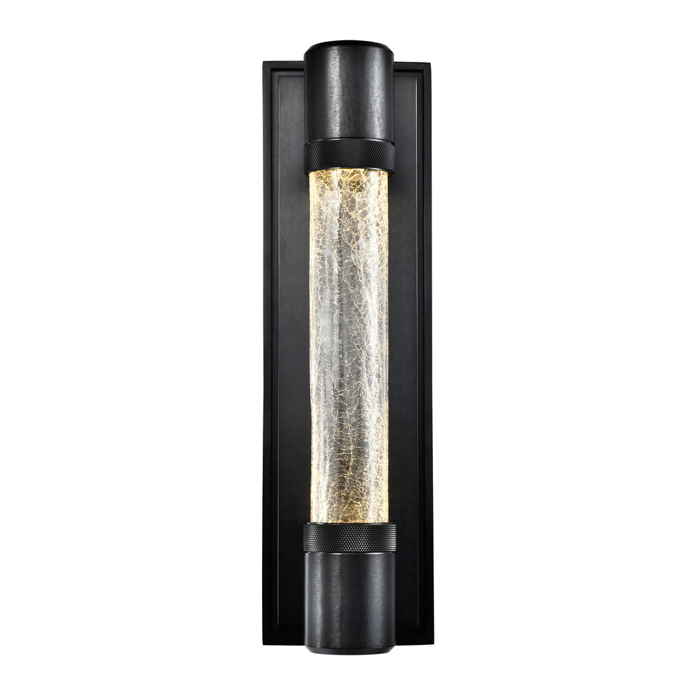 LED 3CCT Fuse Wall Sconce, 12&#34; Crackled Glass and Satin Brushed Black Finish