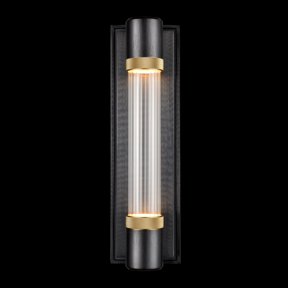 LED 3CCT Fuse Wall Sconce, 12&#34; Fluted Glass and Satin Brushed Black with Brass Finish