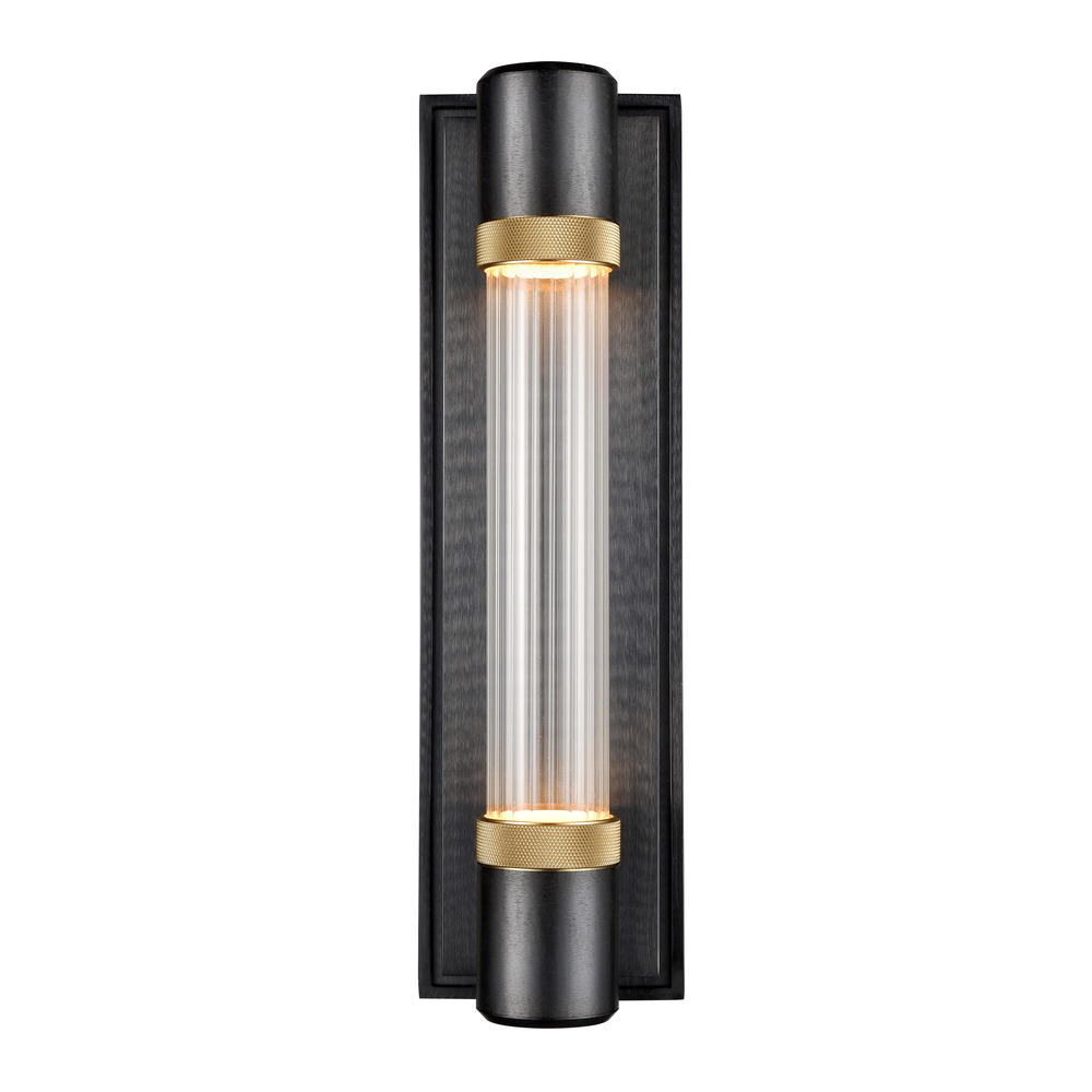 LED 3CCT Fuse Wall Sconce, 12&#34; Fluted Glass and Satin Brushed Black with Brass Finish