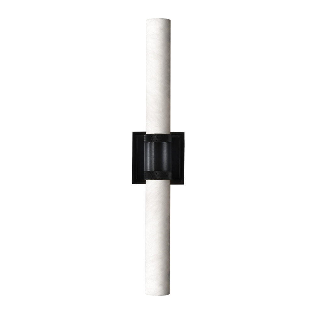 LED 3CCT Duo Wall Sconce, 12&#34; Spanish Alabaster Shade and Satin Brushed Black Finish