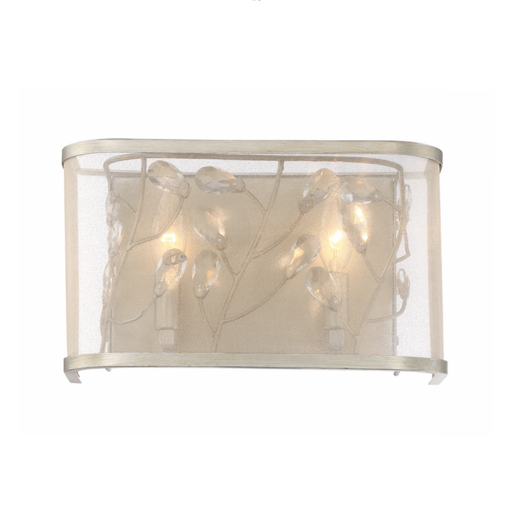 2-Light 6&#34; Organic Shade Crystal Leaf Wall Sconce