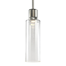 ZEEV Lighting P11703-LED-PN-G15 - 6" LED 3CCT Cylindrical Drum Pendant Light, 18" Clear Glass and Polished Nickel Metal Finish