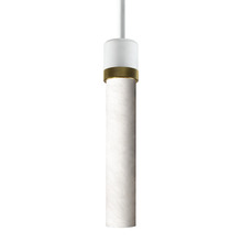 ZEEV Lighting P11706-E26-MW-K-AGB-G9 - 3" E26 Cylindrical Pendant Light, 12" Spanish Alabaster and Matte White with Brass Finish