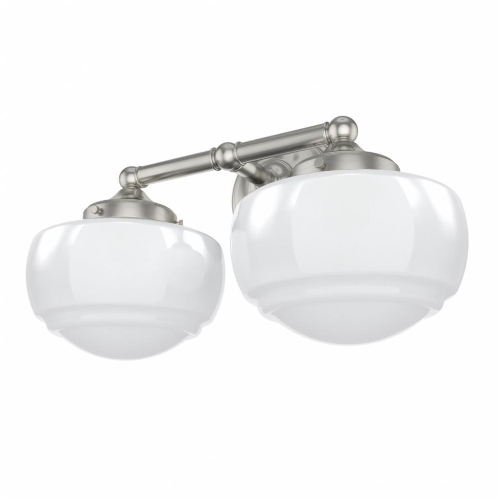 Hunter Saddle Creek Brushed Nickel with Cased White Glass 2 Light Bathroom Vanity Wall Light Fixture