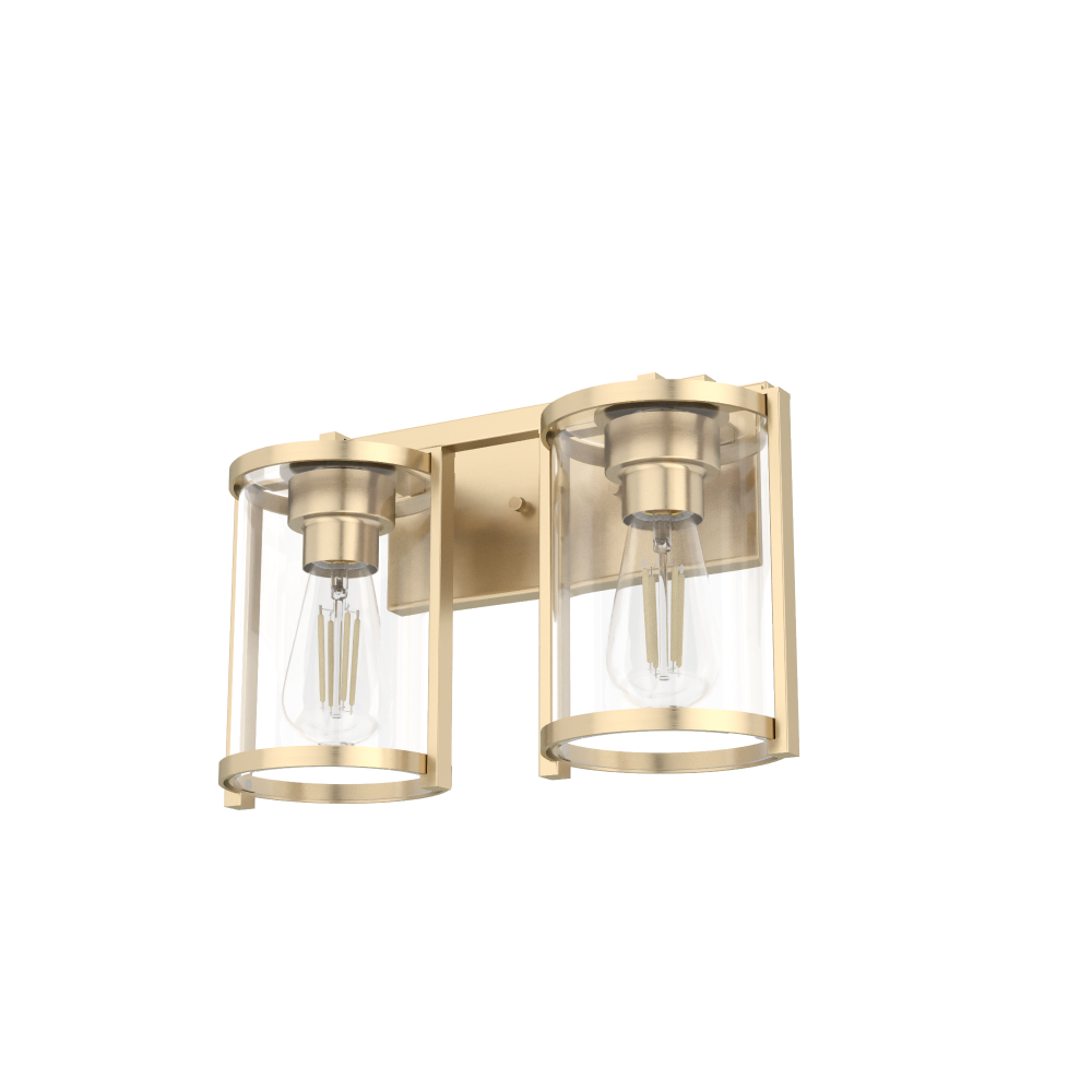Hunter Astwood Alturas Gold with Clear Glass 2 Light Bathroom Vanity Wall Light Fixture
