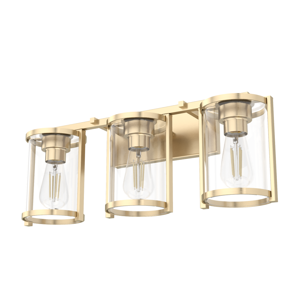 Hunter Astwood Alturas Gold with Clear Glass 3 Light Bathroom Vanity Wall Light Fixture