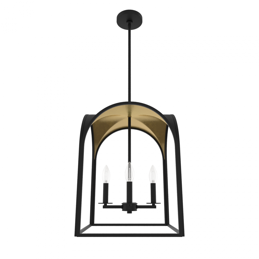 Hunter Dukestown Natural Black Iron and Gold Leaf 4 Light Pendant Ceiling Light Fixture