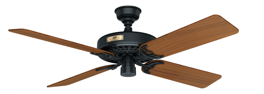 Hunter 52 inch Hunter Original Matte Black Damp Rated Ceiling Fan and Pull Chain
