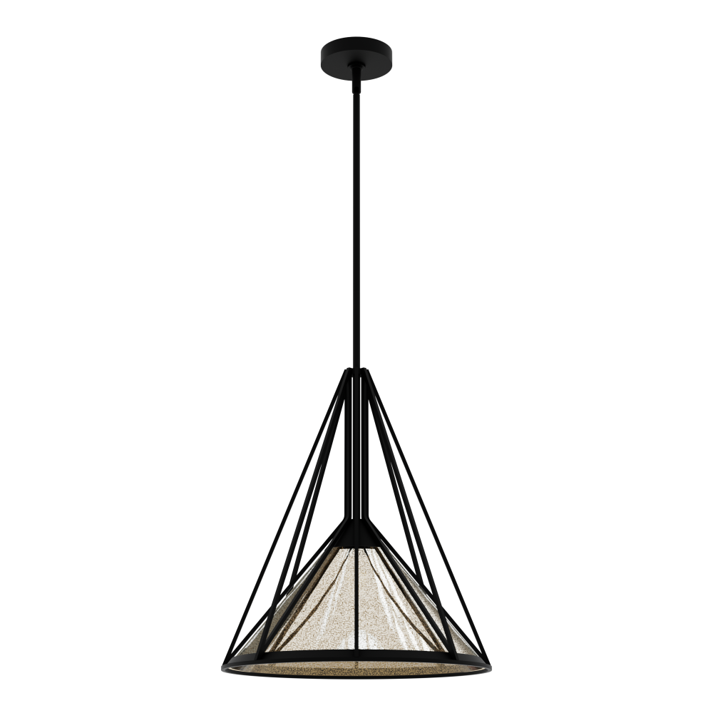 Hunter Rafner Natural Black Iron with Mercury Glass Glass 1 Light Pendant Ceiling Light Fixture