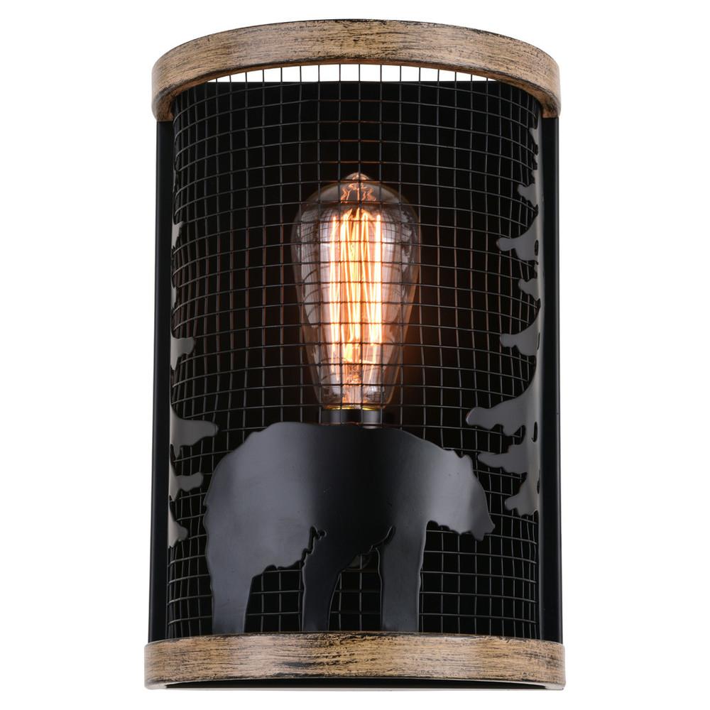 Kodiak 8-in. Wall Light Black and Burnished Teak