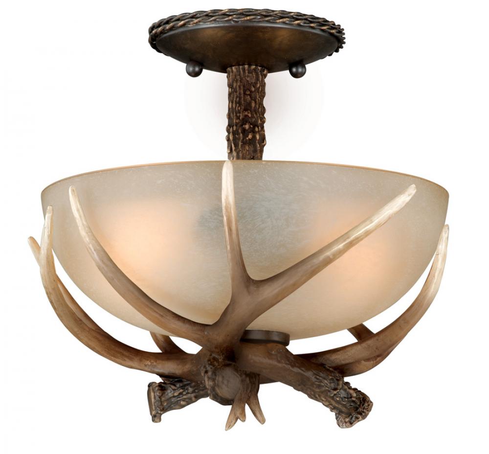 Yoho 12-in Antler Semi Flush Ceiling Light Black Walnut