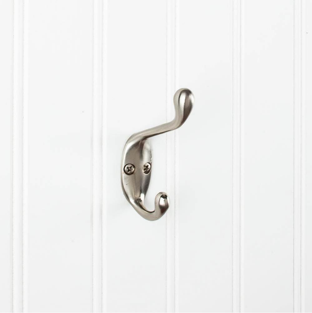 3-3/8&apos;&apos; Satin Nickel Small Transitional Double Prong Wall Mounted Hook