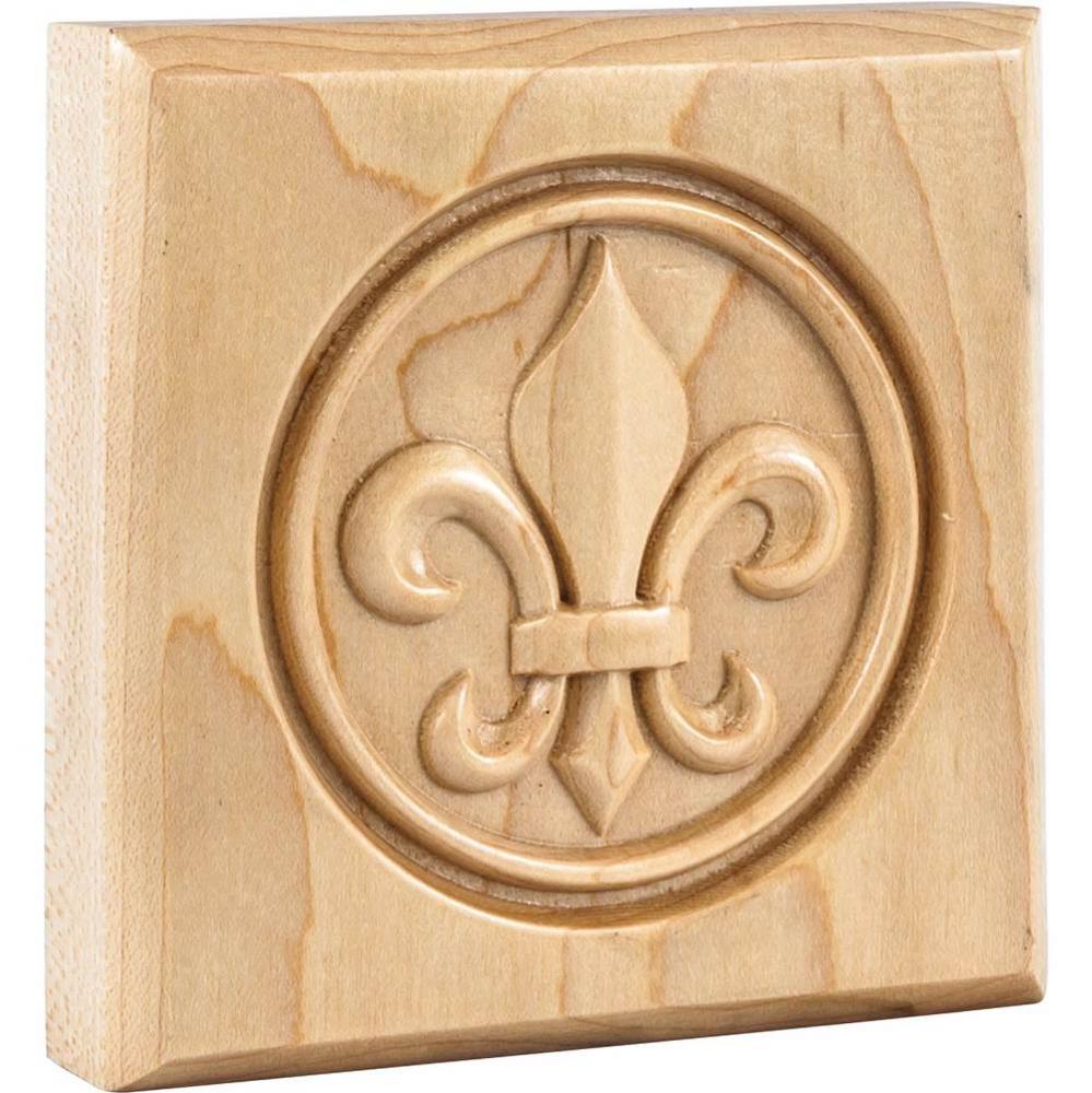 4&apos;&apos; W x 7/8&apos;&apos; D x 4&apos;&apos; H Alder Fleur-de-lis Rosette