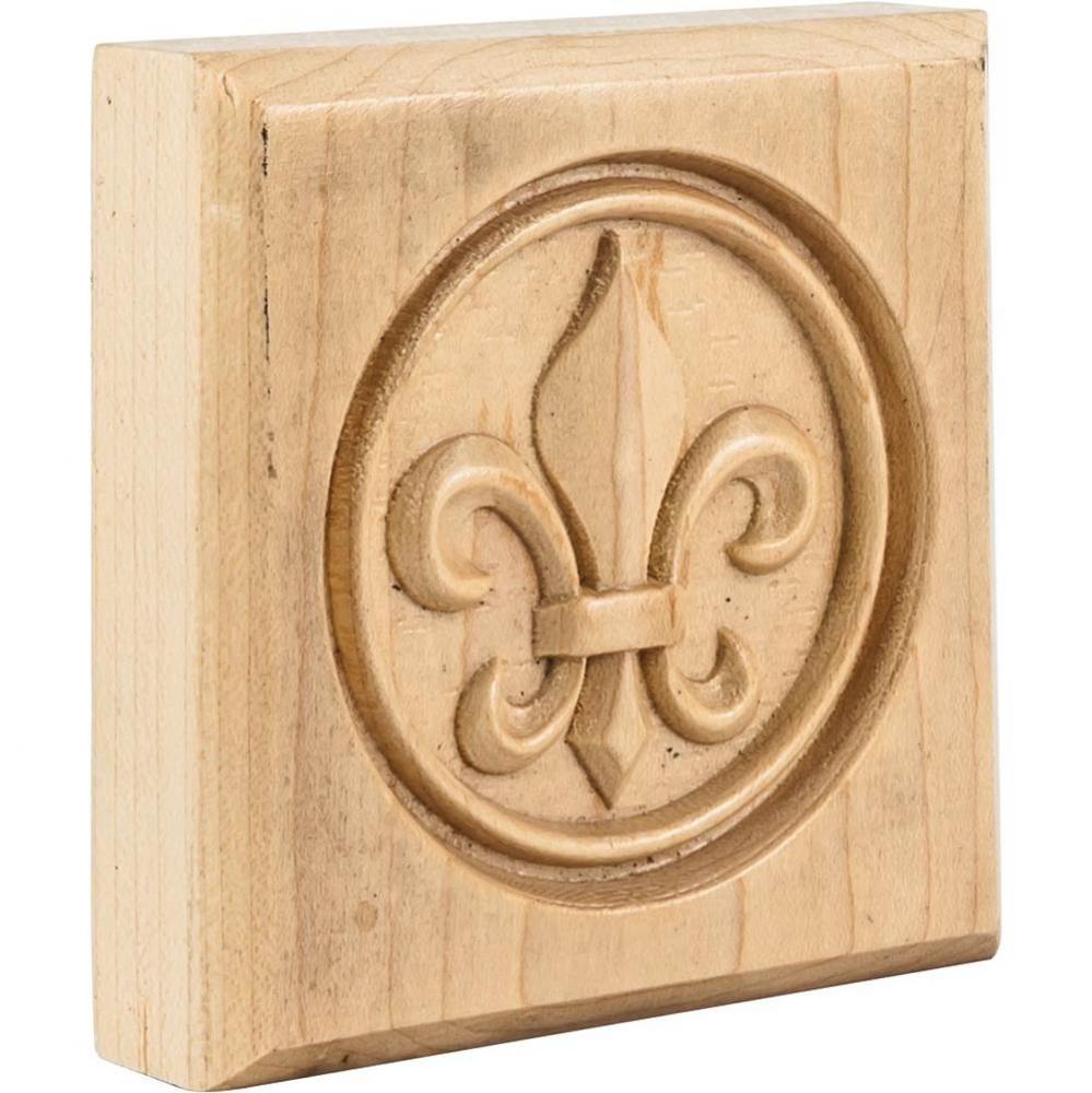 3-1/2&apos;&apos; W x 7/8&apos;&apos; D x 3-1/2&apos;&apos; H Cherry Fleur-de-lis Rosette