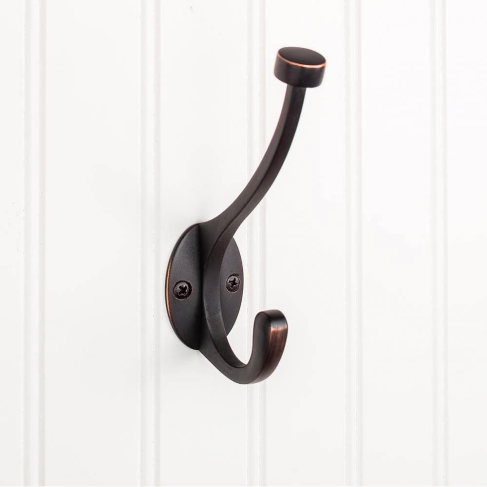 5-1/2&apos;&apos; Brushed Oil Rubbed Bronze Pilltop Double Prong Wall Mounted Hook