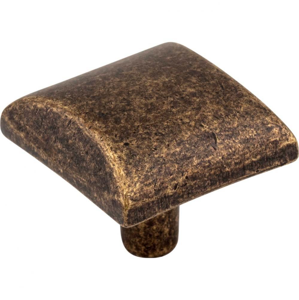 1-1/8&apos;&apos; Overall Length Distressed Antique Brass Square Glendale Cabinet Knob