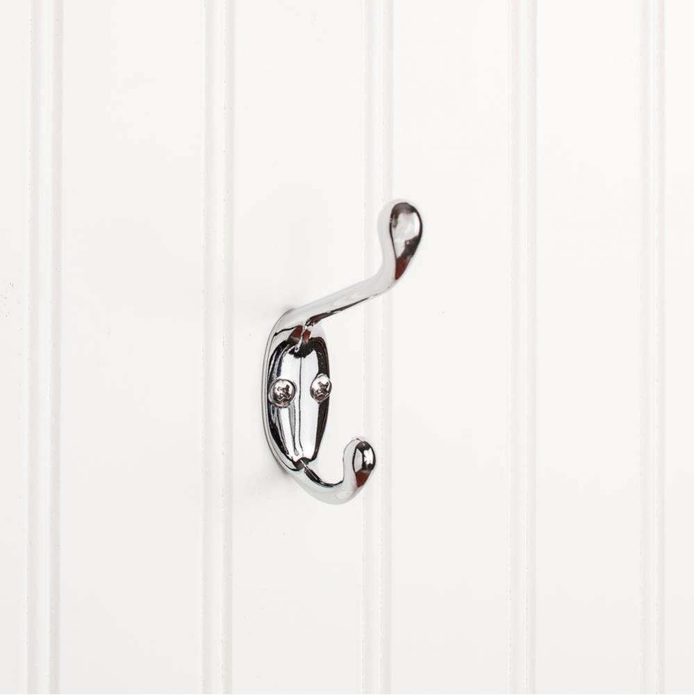 3-3/8&apos;&apos; Polished Chrome Small Transitional Double Prong Wall Mounted Hook