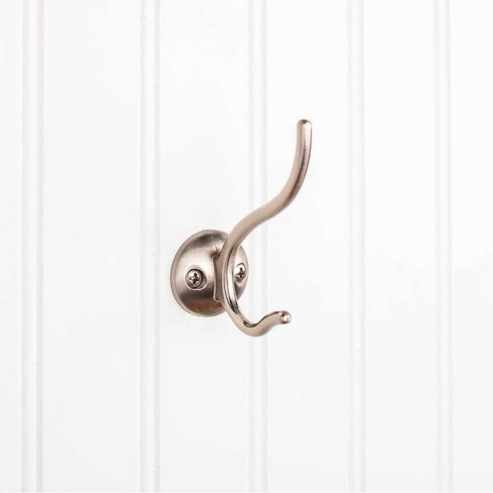 3-13/16&apos;&apos; Satin Nickel Slender Contemporary Double Prong Wall Mounted Hook