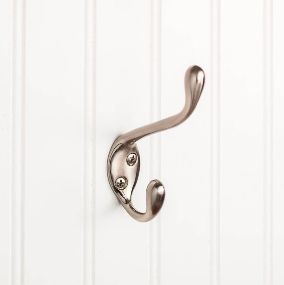 4-1/2&apos;&apos; Satin Nickel Large Transitional Double Prong Wall Mounted Hook