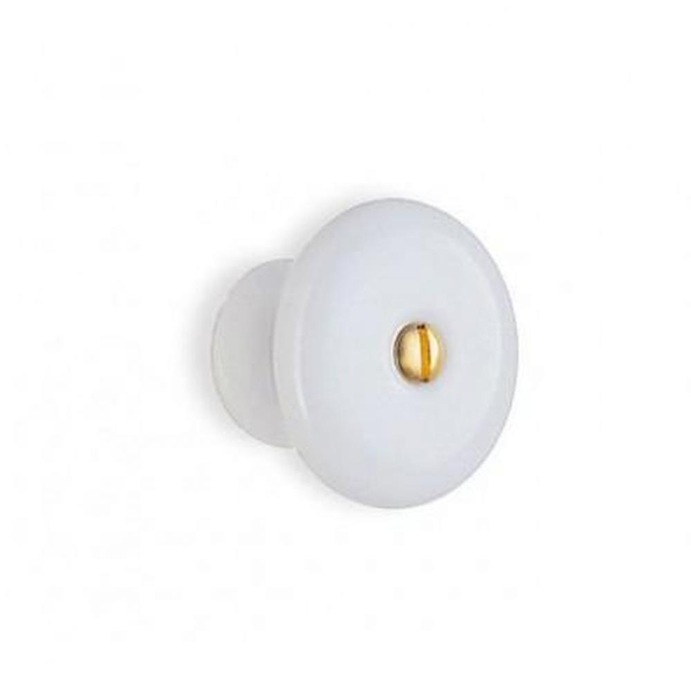 White Porcelain Knob W Brass Screw,