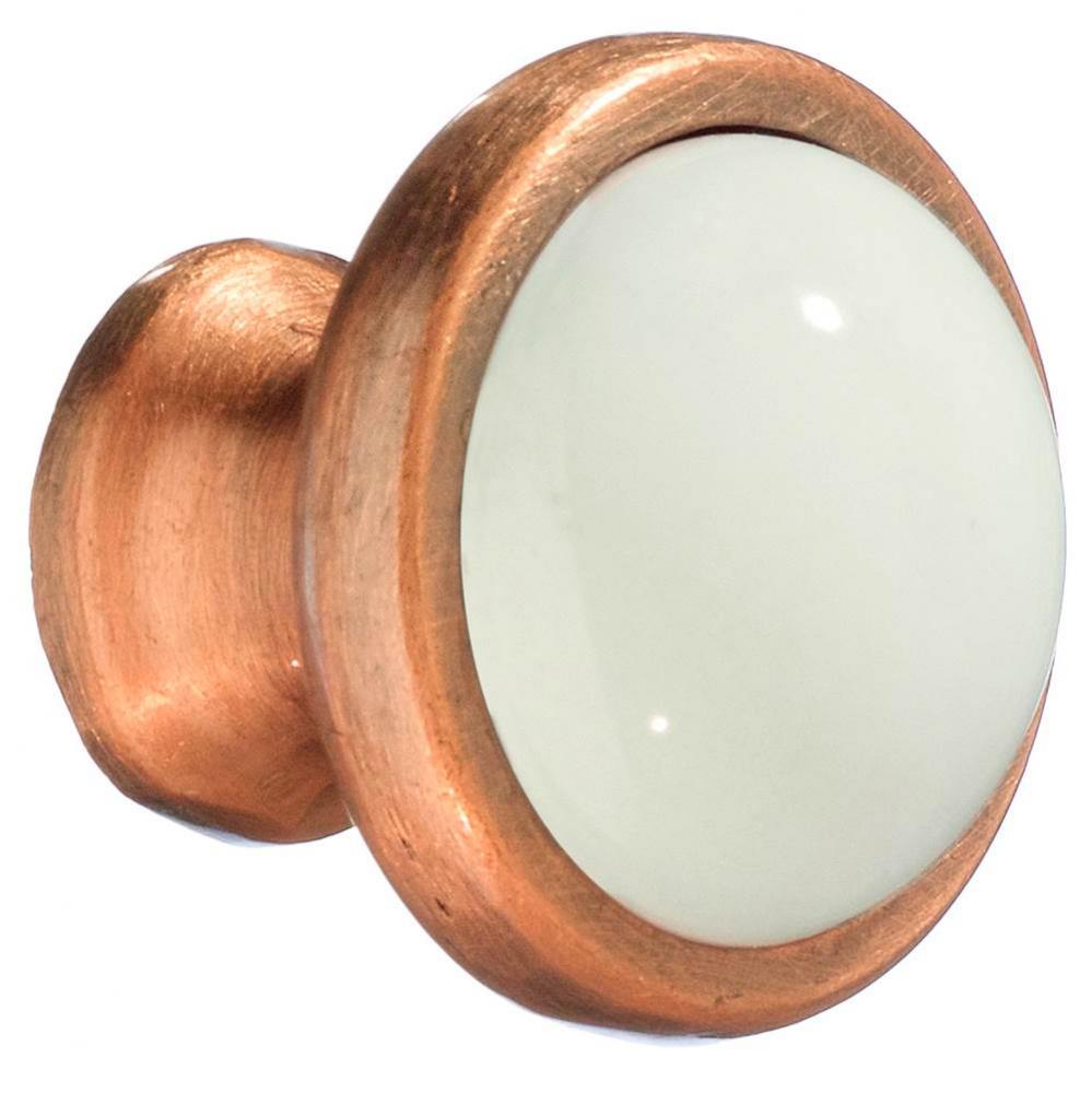 KNOB ANTIQUE COPPER FINISH WHITE CERAMIC 1 1/2&apos;&apos;