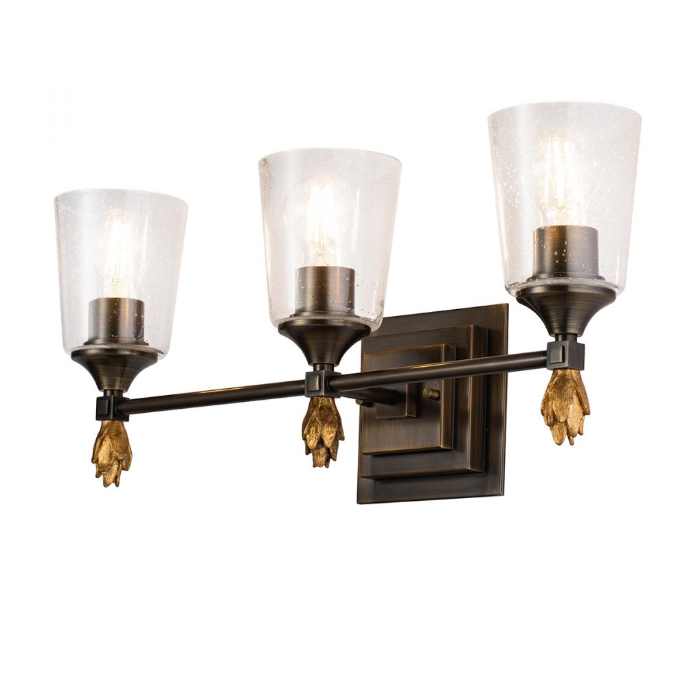 Vetiver 3 Light Bath Vanity Light In Dark Bronze With Gold Accents