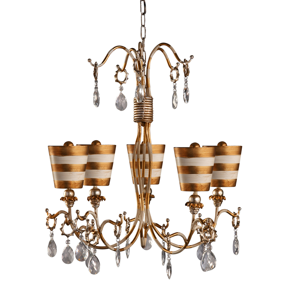 Tivoli 5 Light Striped Gold Shaded 30 In Unique Chandelier