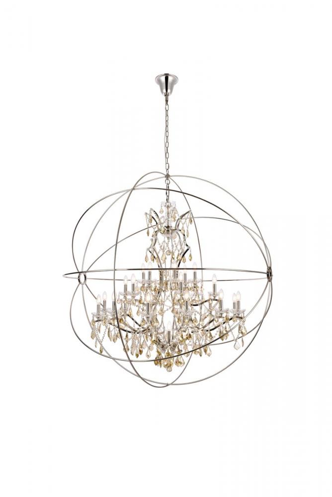 Geneva 25 Light Polished Nickel Chandelier Golden Teak (Smoky) Royal Cut Crystal