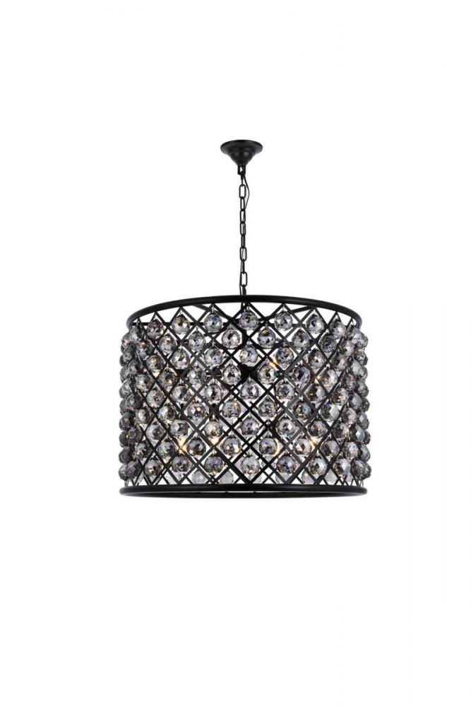 Madison 8 Light Matte Black Chandelier Silver Shade (Grey) Royal Cut Crystal