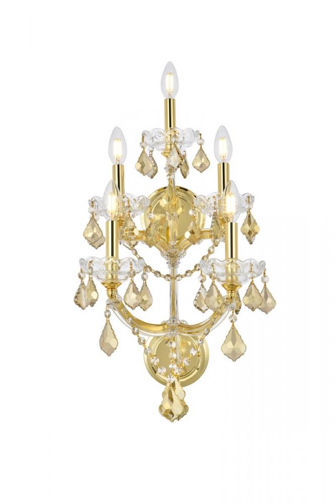 Maria Theresa 5 Light Gold Wall Sconce Golden Teak (Smoky) Royal Cut Crystal