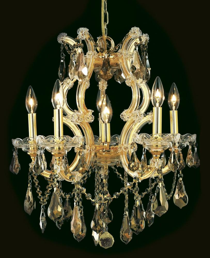 Maria Theresa 6 Light Gold Chandelier Golden Teak (Smoky) Royal Cut Crystal