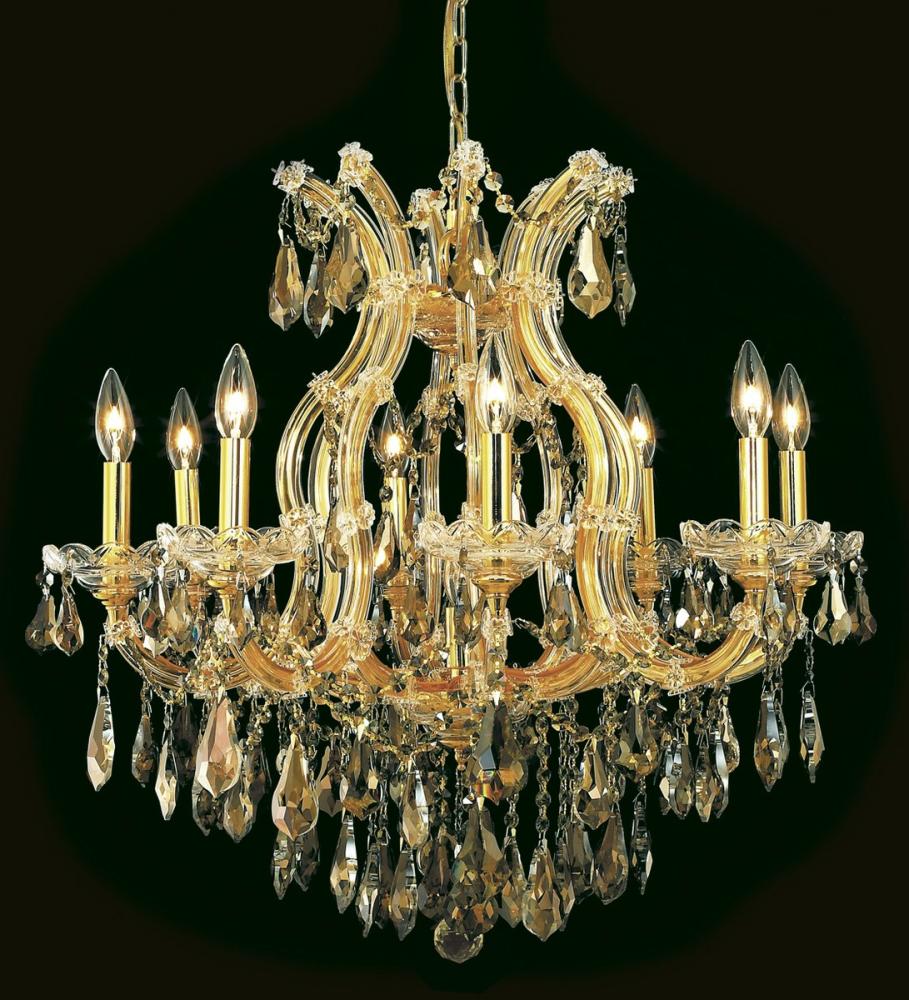 Maria Theresa 9 Light Gold Chandelier Golden Teak (Smoky) Royal Cut Crystal