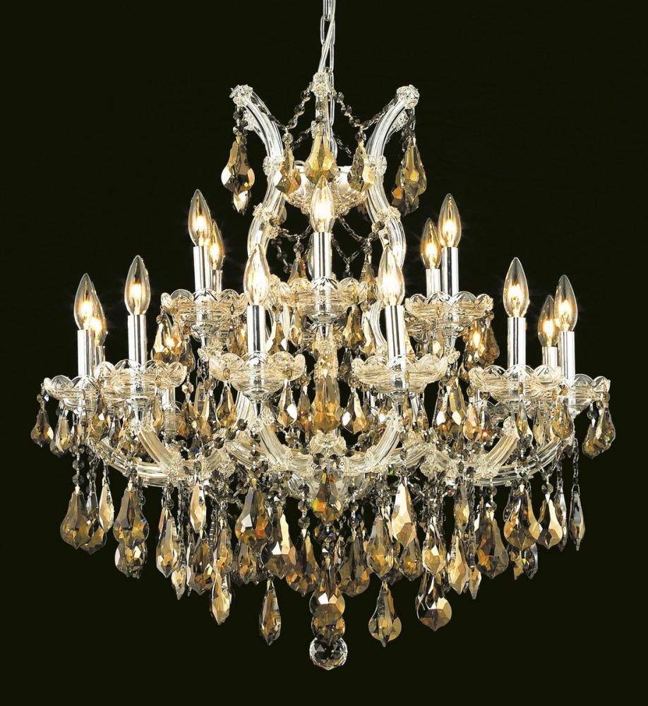 Maria Theresa 19 Light Chrome Chandelier Golden Teak (Smoky) Royal Cut Crystal
