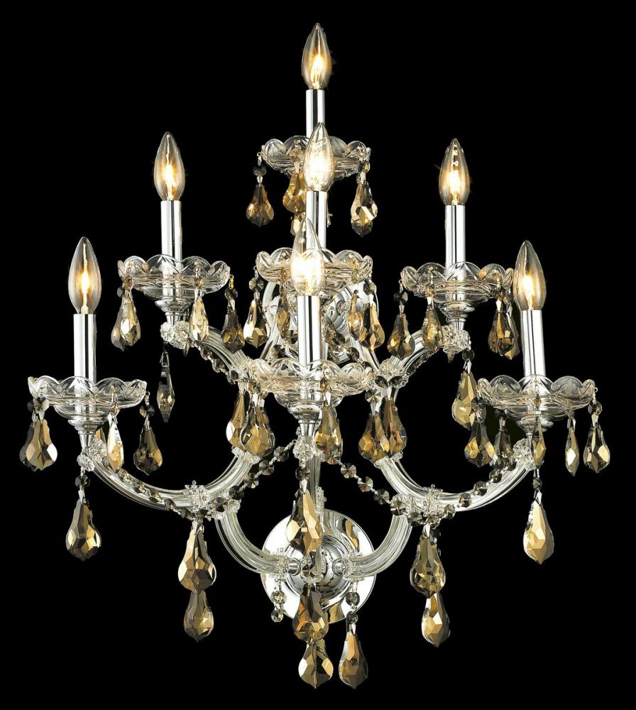 Maria Theresa 7 Light Chrome Wall Sconce Golden Teak (Smoky) Royal Cut Crystal