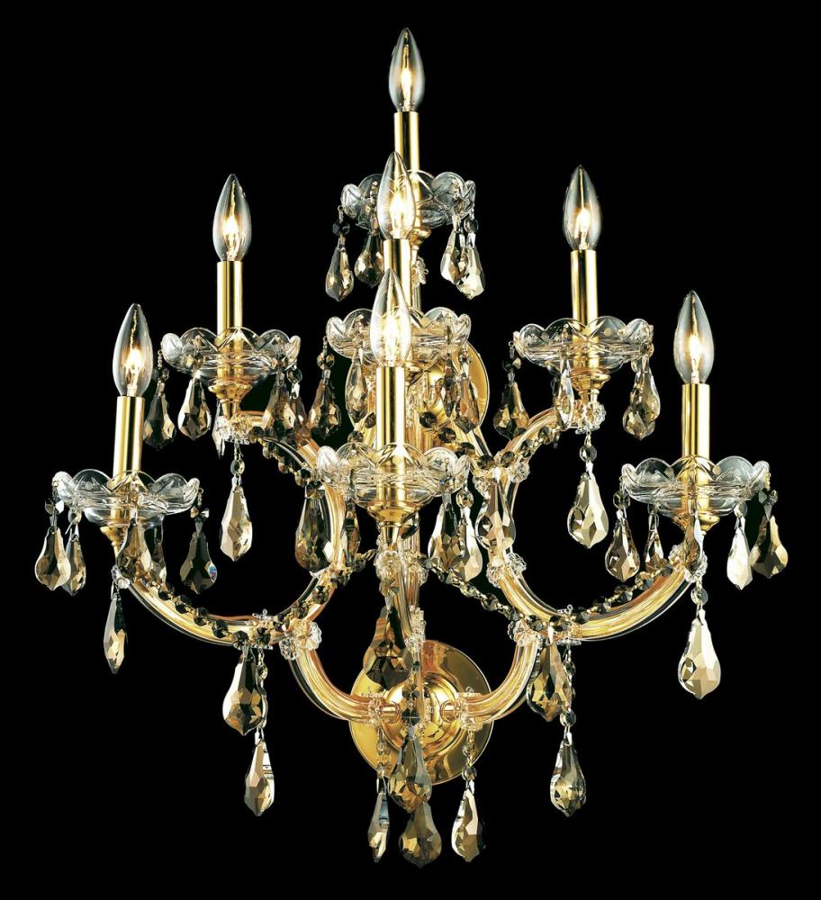 Maria Theresa 7 Light Gold Wall Sconce Golden Teak (Smoky) Royal Cut Crystal