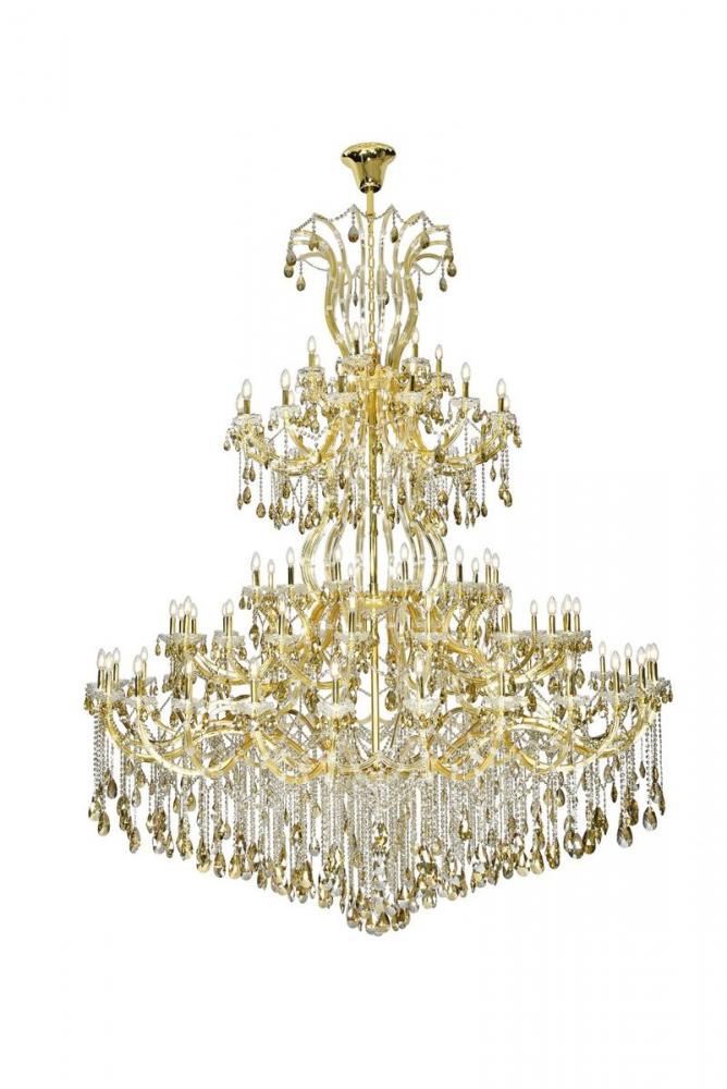 Maria Theresa 84 Light Gold Chandelier with Golden Teak Tear Drop Crystals Golden Teak