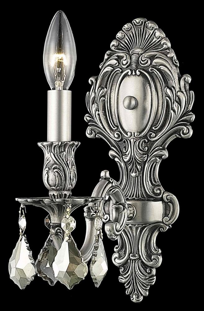 Monarch 1 Light Pewter Wall Sconce Golden Teak (Smoky) Royal Cut Crystal