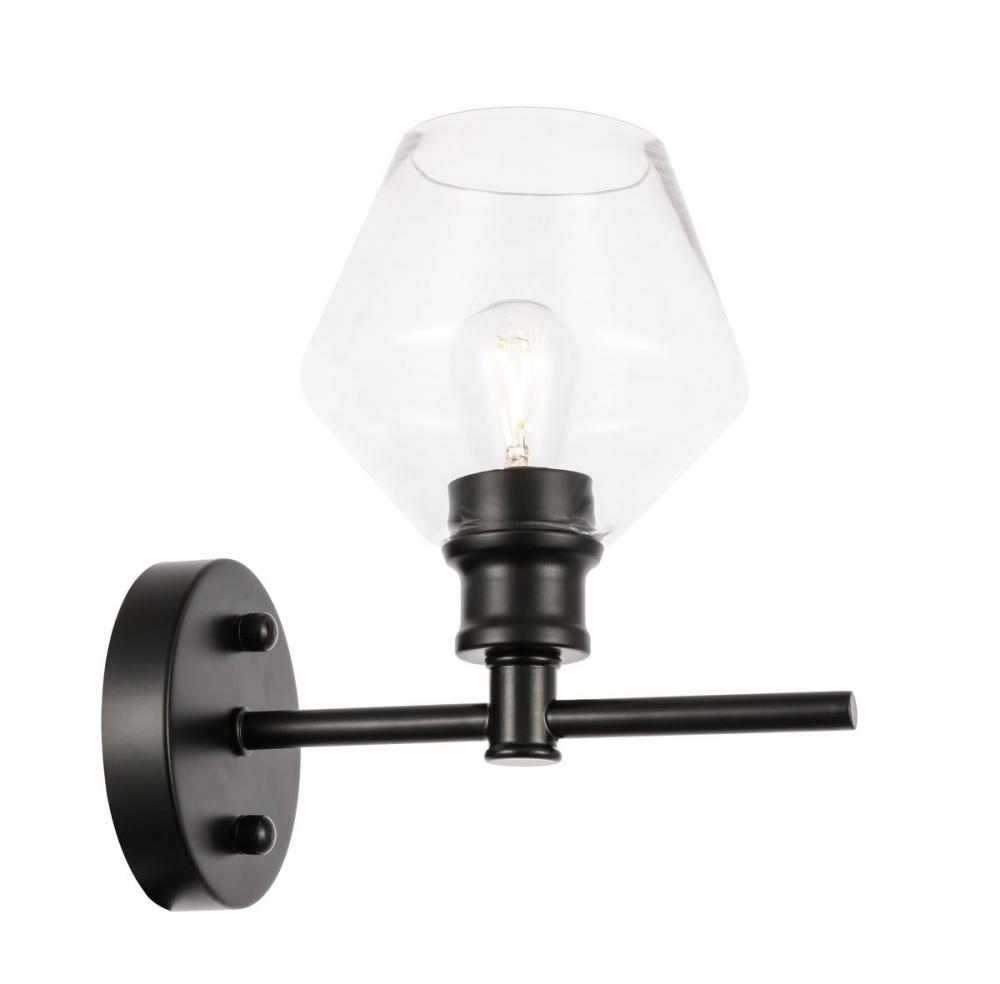 Gene 1 Light Black and Clear Glass Wall Sconce