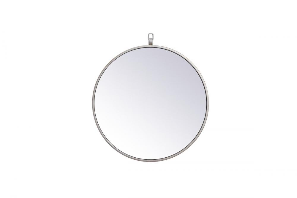 Metal frame round mirror with decorative hook 18 inch in silver