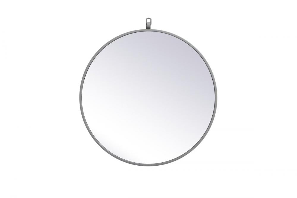 Metal Frame Round Mirror with Decorative Hook 21 Inch in Grey