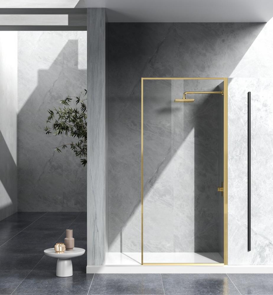 Fixed Framed Shower Door 35x76 Brushed Gold