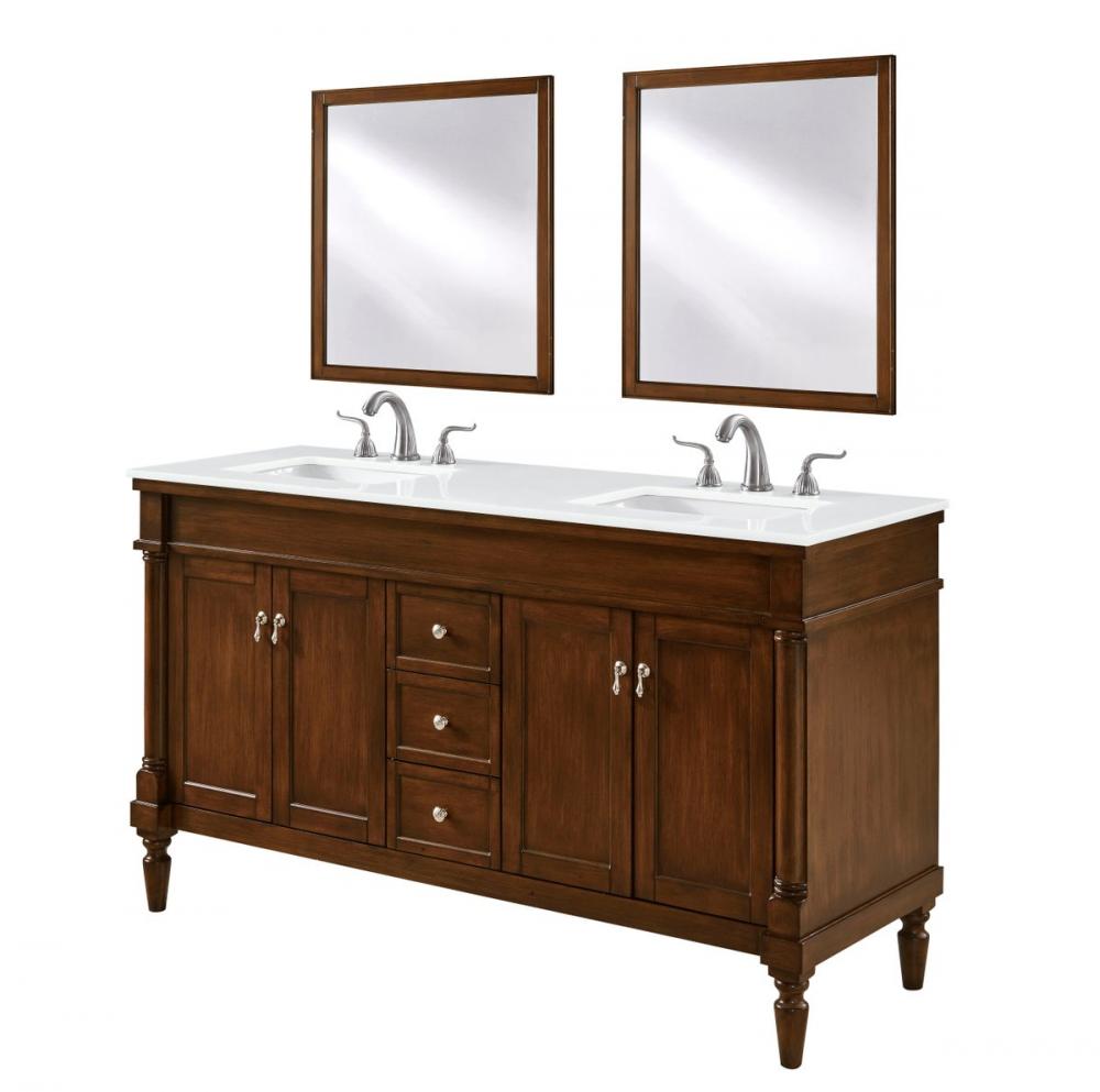 60 Inch Single Bathroom Vanity in Walnut with Ivory White Engineered Marble