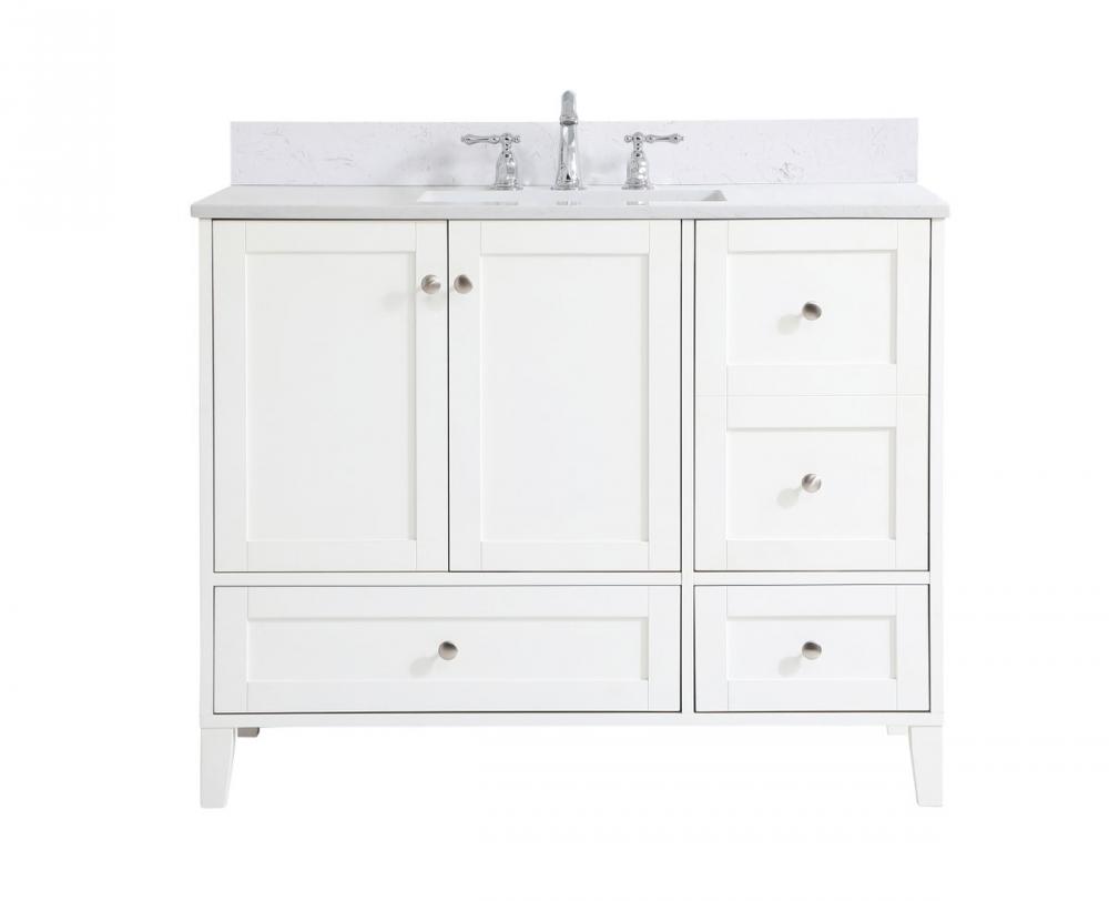 42 inch Single Bathroom Vanity in White with Backsplash