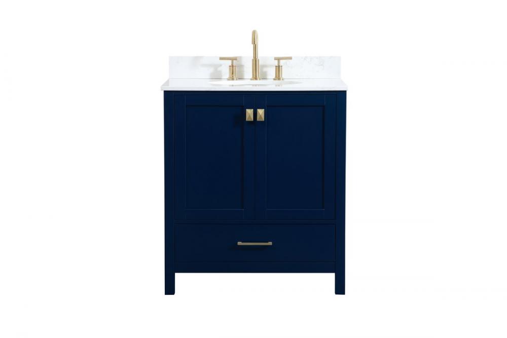 30 Inch Single Bathroom Vanity in Blue with Backsplash