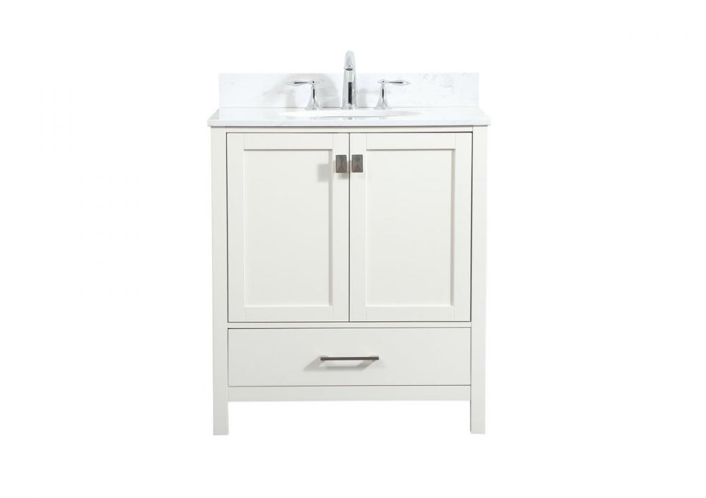 30 Inch Single Bathroom Vanity in White with Backsplash